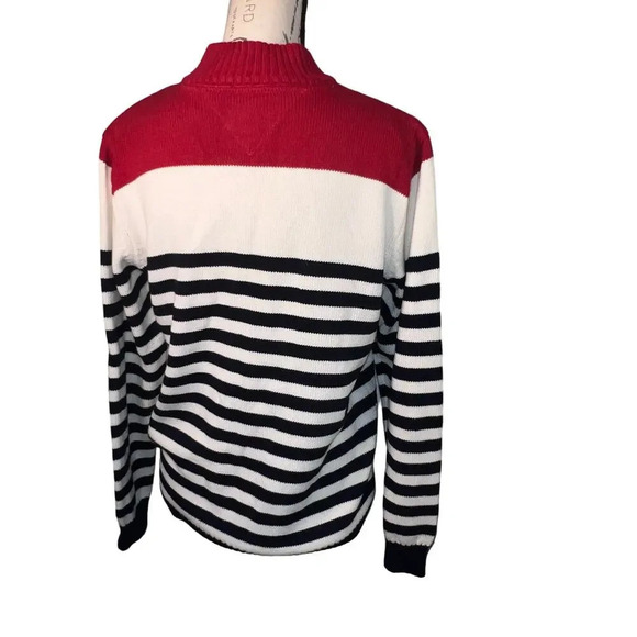 Tommy Hilfiger Sz Lg, half zip striped ribbed knit  nautical holiday Y2K Sweater - Picture 4 of 8